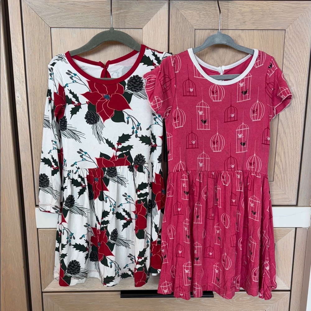 Set of 2 - Kickee Pants Red and White Floral and Birdcage Dresses
